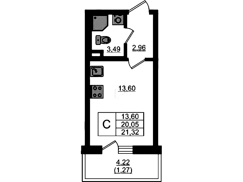 Квартира студия 21.32 м², 1/4 эт., ЖК «Новая история»